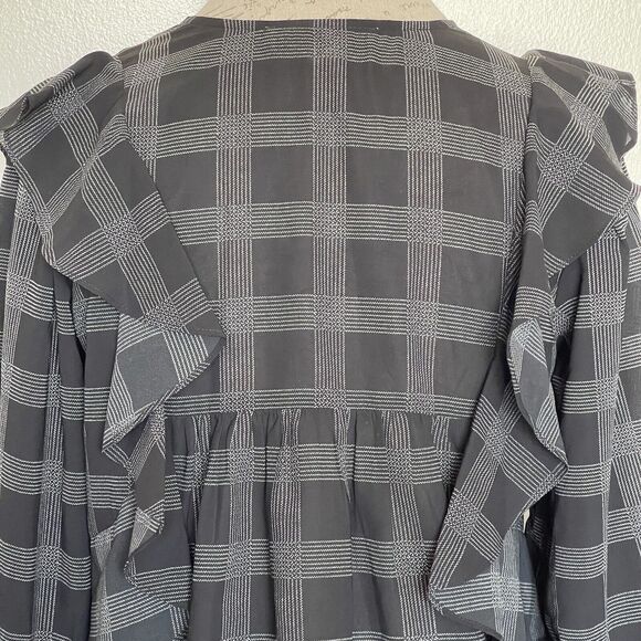 Loft Blouse Size XS Plaid Ruffle Button Long Sleeves Bohowestern Rodeo Western - Picture 6 of 15